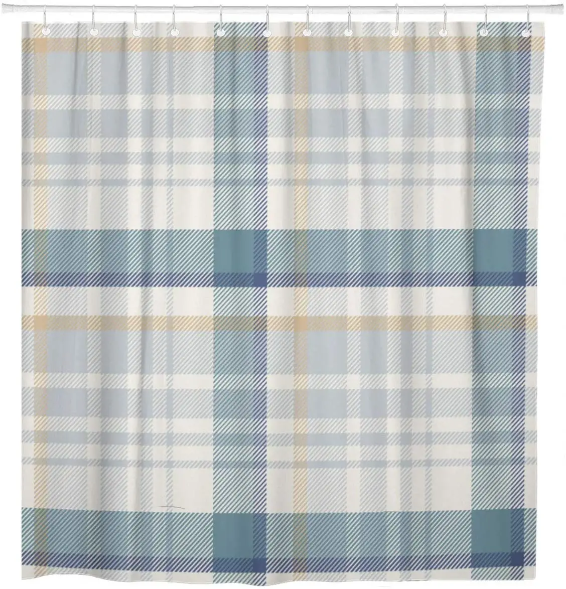 Blue Check Pattern Plaid Gray Tartan Madras Classic Gingham Shower Curtain Waterproof Polyester Fabric 72 x 72 Inches Set