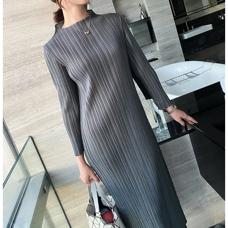 TIANPEI Pleats Spring Autumn Winter Miyake Women Long Sleeve Comfortable Dress High Quality Korean Style Casual Designer Clothes