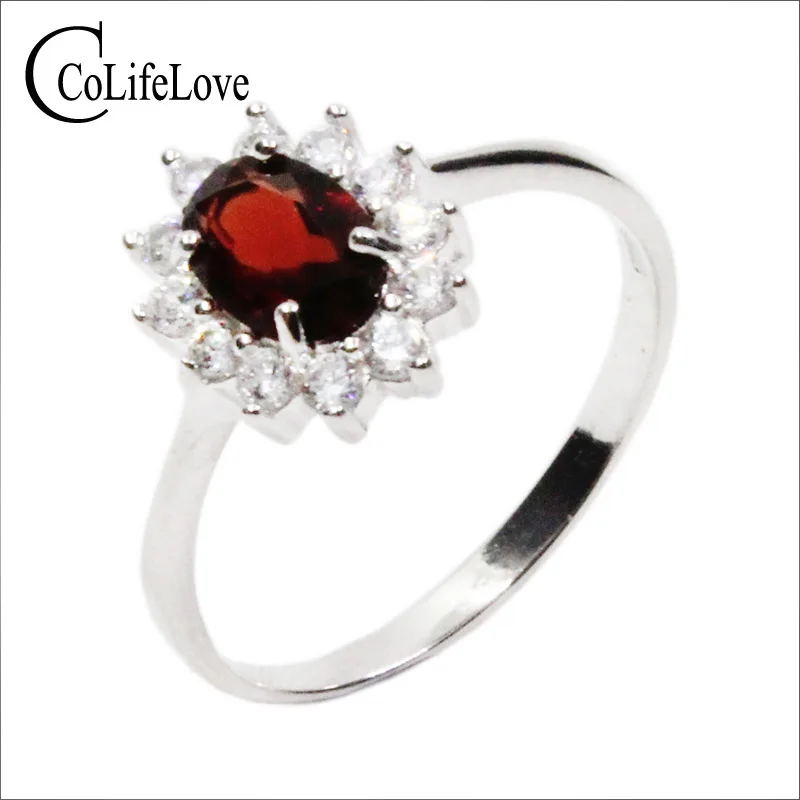 British Diana Kate Princess Engagement Ring Flawless Natural Garnet Ring for Woman Solid 925 Silver Garnet Wedding Ring for Lady