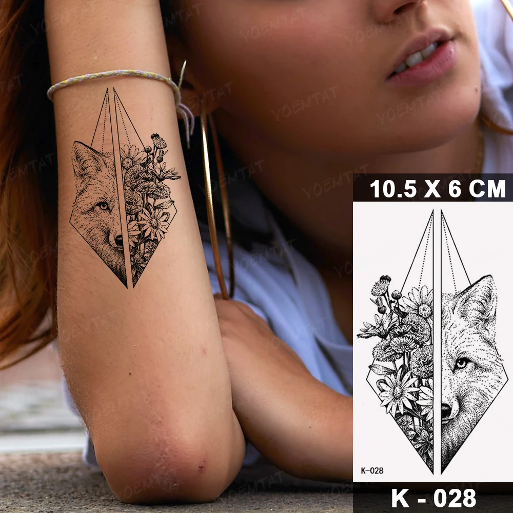 Waterproof Temporary Tattoo Sticker Fake Tatoo Realistic Body Art Animal Wolf Rose On Arm Black Tatto For Men Women Child Tattoo