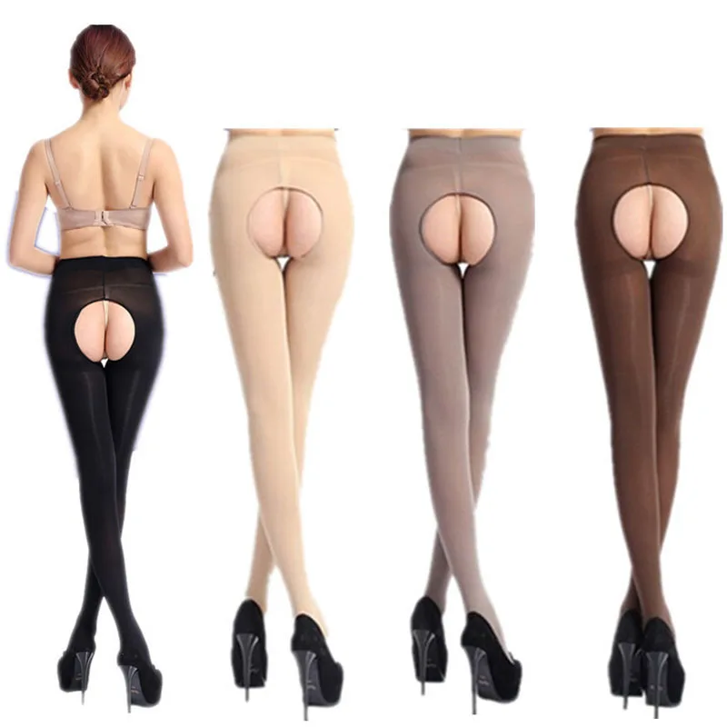 Sumodx Women 120D Velvet Crotchless Sexy Tights Spring Autumn Open Crotch Pantyhose Female Stretchy Slim Skinny Erotic Lingerie