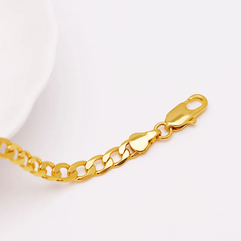 XP Jewelry -- ( 17 cm 19 cm x 5 mm ) 1:1 24 k Yellow Gold Plated Figaro Bracelets For Men Women Fashion Jewelry