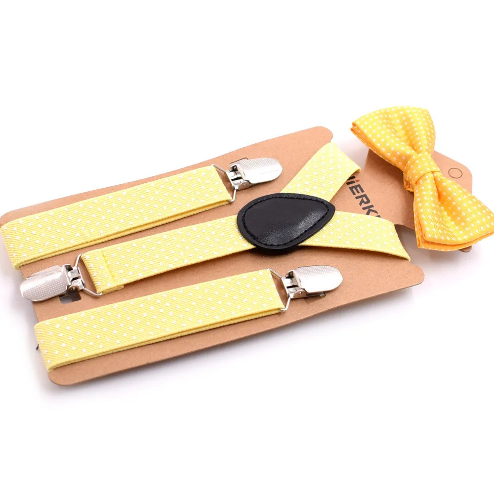 Europe and America Bow Tie Set Children's 3 Clip Straps Printed Y-shaped Sling Clip Yellow Garter Belt