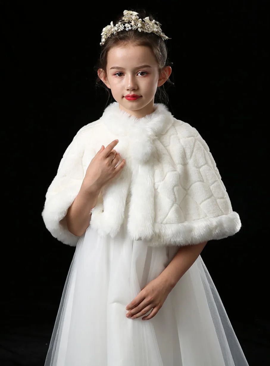 Children newborn girl fur cape infant formal princess cape baby plush cloak kids dress cape bridesmaids Fur coat Boleros 3m-8t