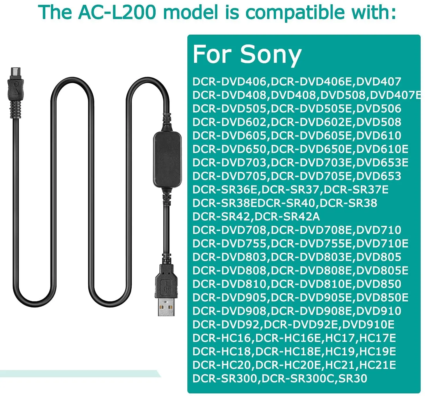 AC-L200 AC-L25A Mobile Power Bank USB Charger Cable for Sony Cyber-Shot Camera and Handycam DCR-IP/DVD/HC/SR/PC HDR-HC/UX