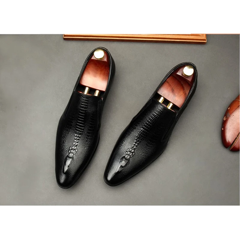 

Batzuzhi Handmade Men's Shoes Pointed Toe Black Genuine Leather Dress Shoes Men Slip on Formal Business Leather Shoes, Big Size