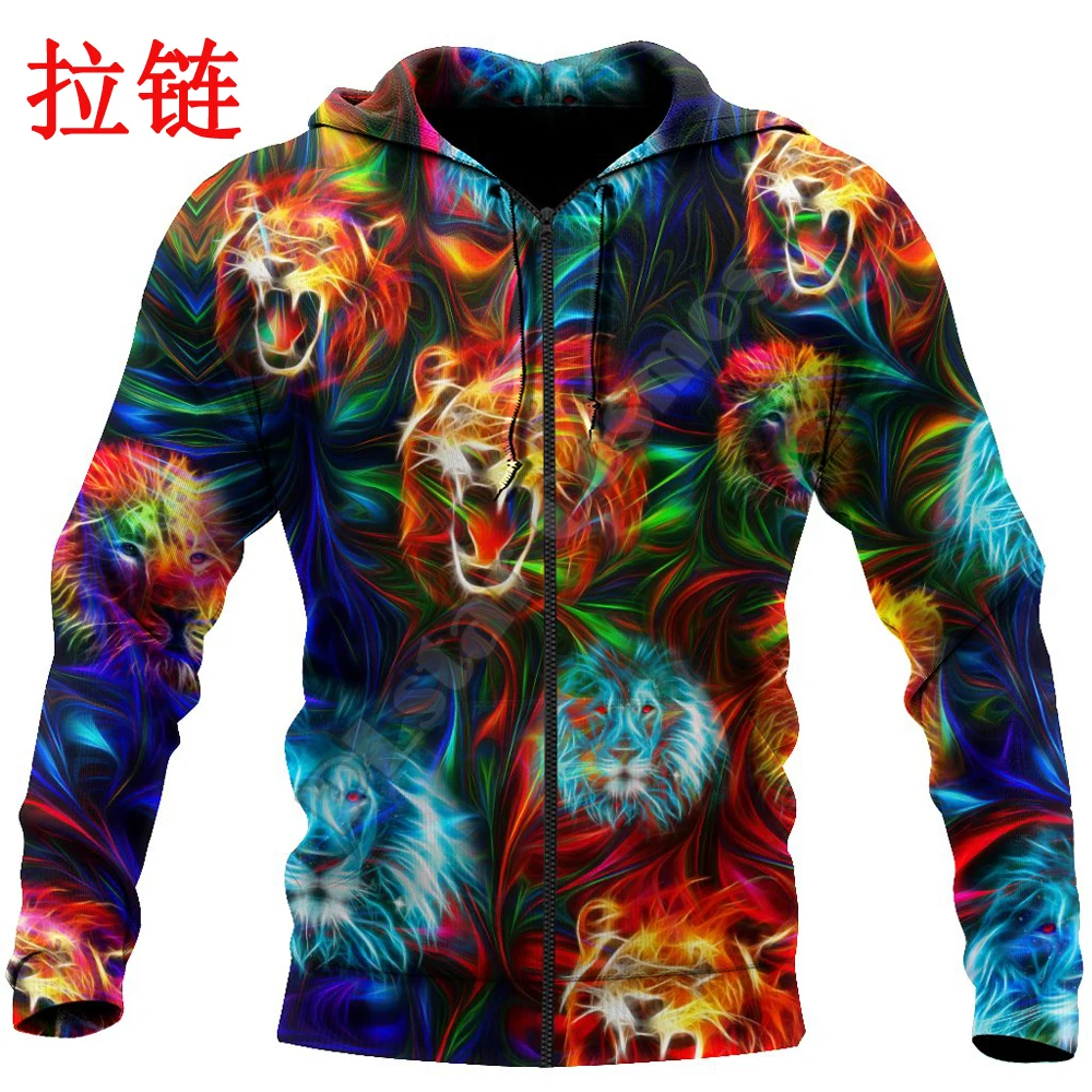 Magic Multicolor Lion 3D All Over Printed Autumn Men Hoodie Unisex Casual Zipper Pullover Streetwear sudadera hombre DW0452