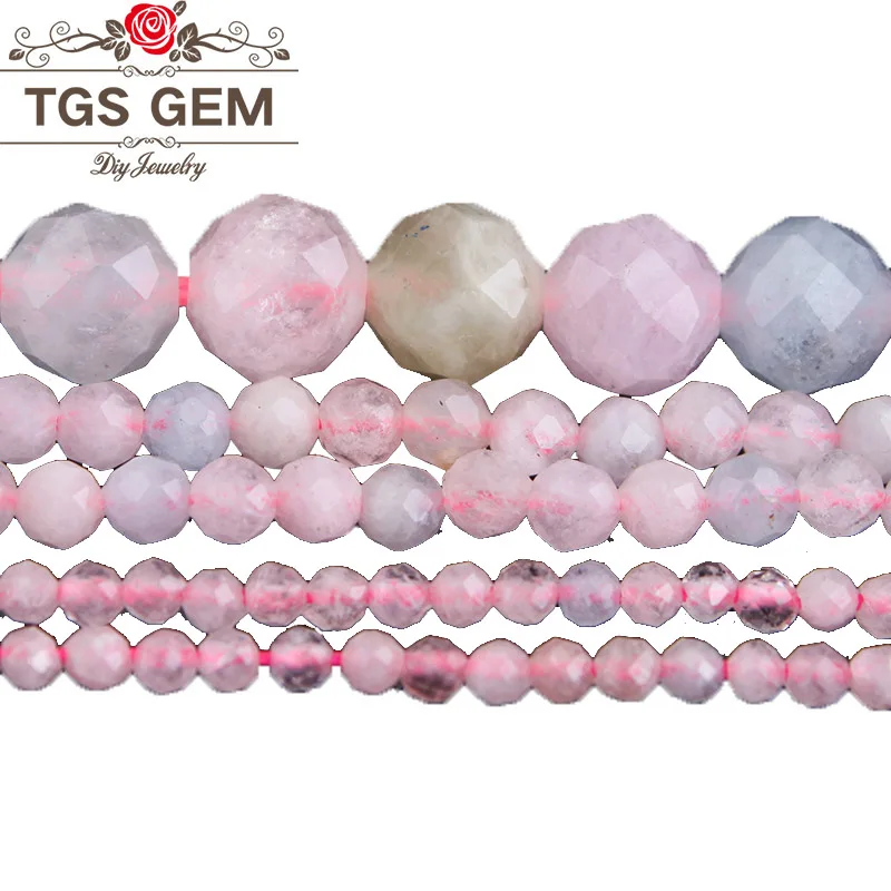 Natural Stone Beads Morganite Micro Faceted Small Round Loose Beads for Jewelry Bracelet  Making 2 3 4 6 8 10mm