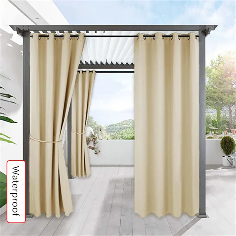 Waterproof Pergola Outdoor Curtains Terrace Drape Blackout Curtain Blocking Fade Resistant for Porch Beach Patio Garden Gazebo