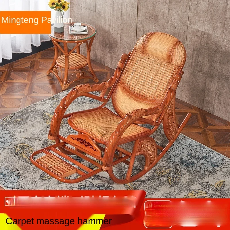 TT Home Real Rattan Rocking Chair Adult Living Room Balcony Indoor Leisure Chair Elderly Nap Recliner Rattan Lazy