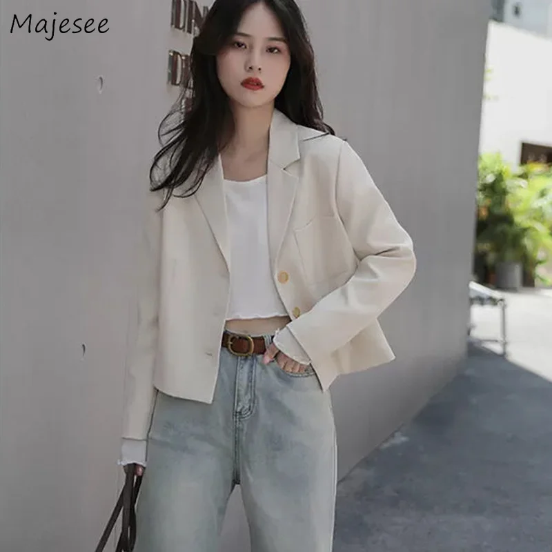 

Women Short Blazers Solid Loose Korean Style Single Breasted Simple Basic All-match Office Lady Business Temperament Females New