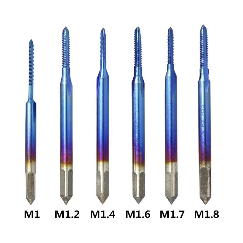 CMCP 6pcs M1 M1.2 M1.4 M1.6 M1.7 M1.8 Mini Machine Thread Tap HSS 6542 Metric Screw Tap Drill Bit Straight Flute Plug Tap