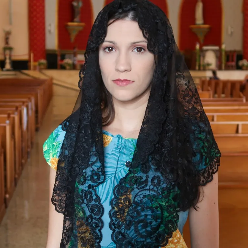 Véu bordado para Lady Head Cobrindo, Spanish Lace Mantilla, Church Veil