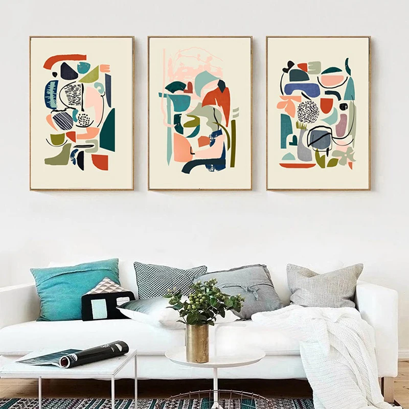 Nordische abstrakte Wandkunstdrucke, skandinavisches Poster, Mitte des Jahrhunderts, moderne abstrakte bunte Kunst, Dekoration, Bilder für Wohnzimmer