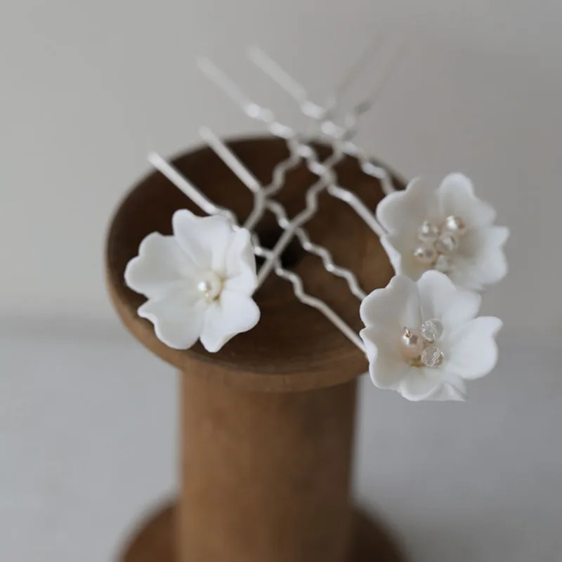 Pin de porcelana con flores para mujer, pinzas para el pelo de boda hechas a mano, accesorios para el cabello