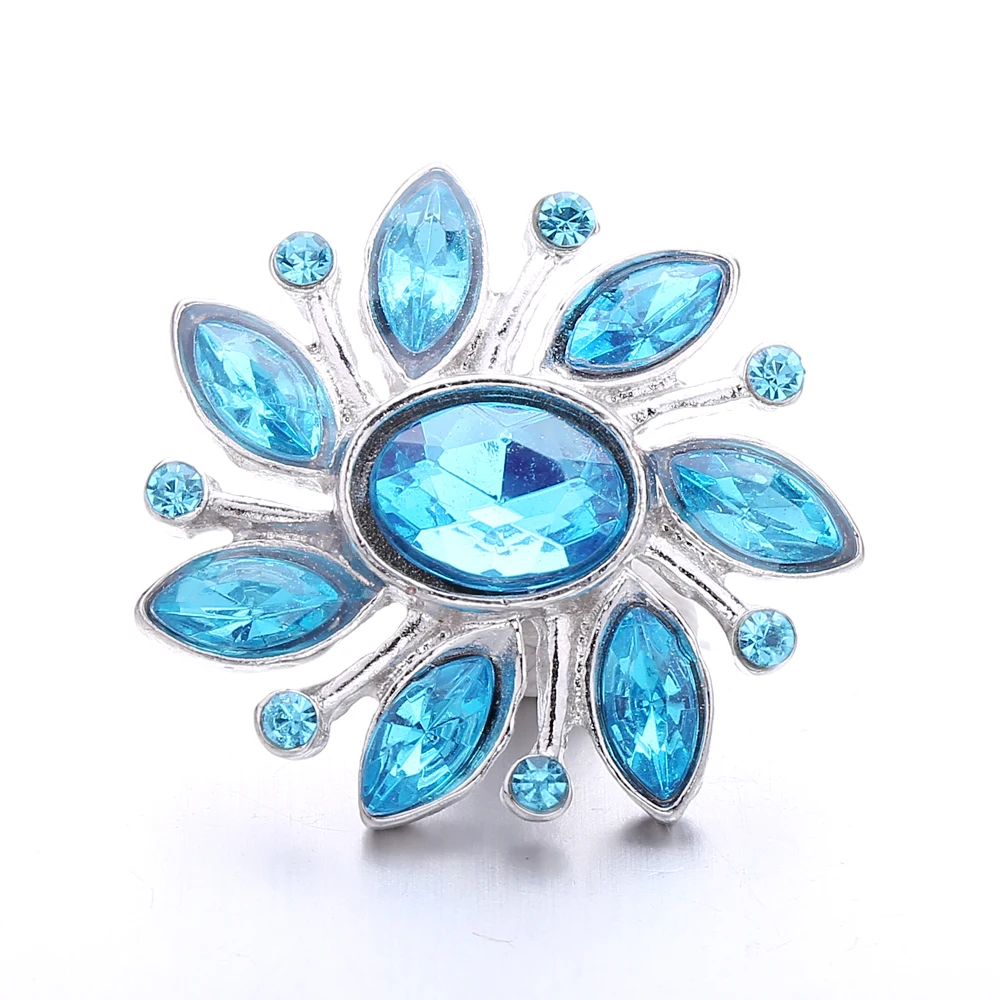 5pcs/lot Wholesale Snap Button Jewelry Charms Vintage Metal Blue Crystal Rhinestone Flower 18mm Snap Buttons Fit Snap Bracelet