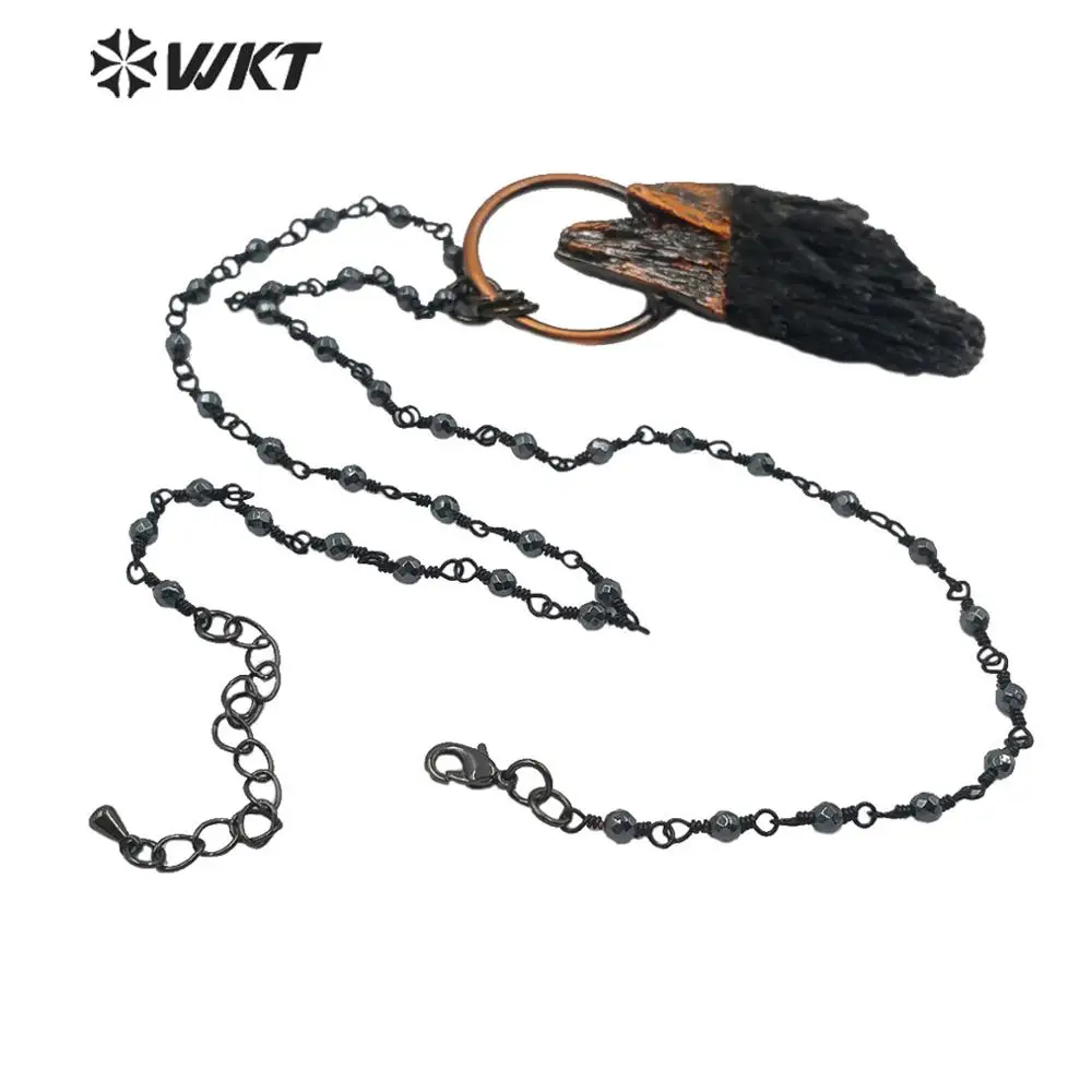 WT-N1215 Wholesale Fashion Hematite Beads Necklace 18 Inch Chain With Black Kyanite Stone For Women Gift Boho ACC