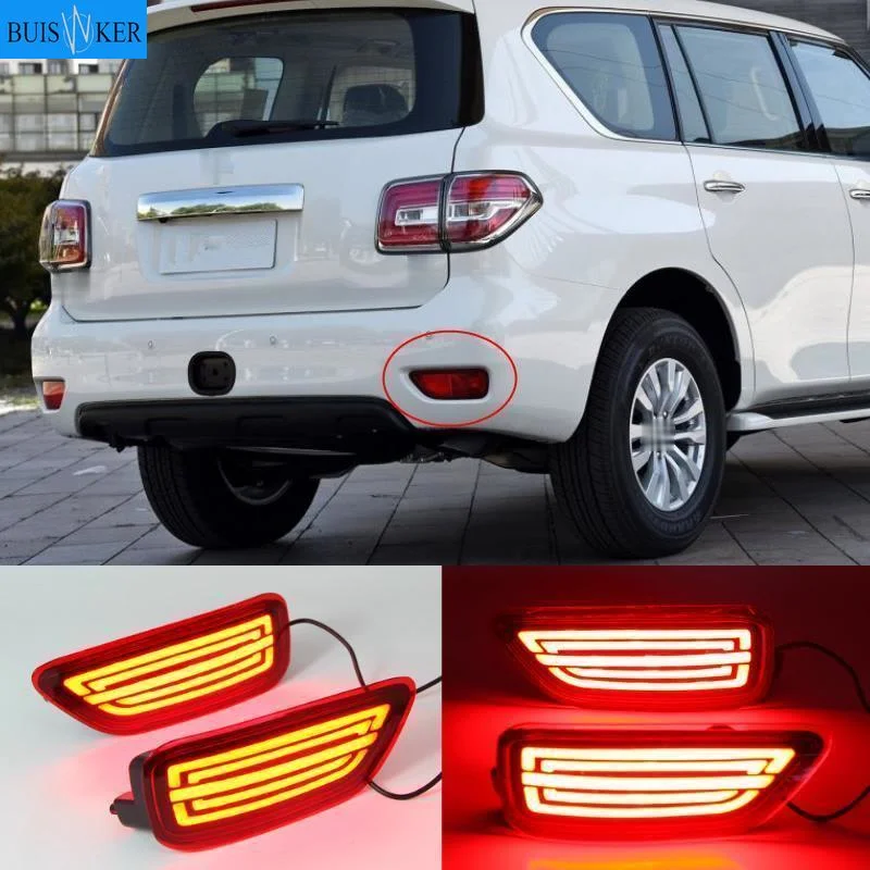 

2pcs Car LED Rear Bumper Reflector Light for Nissan Patrol 2012-2017 2018 2019 Running Flowing Turn Signal Brake Fog Lamps