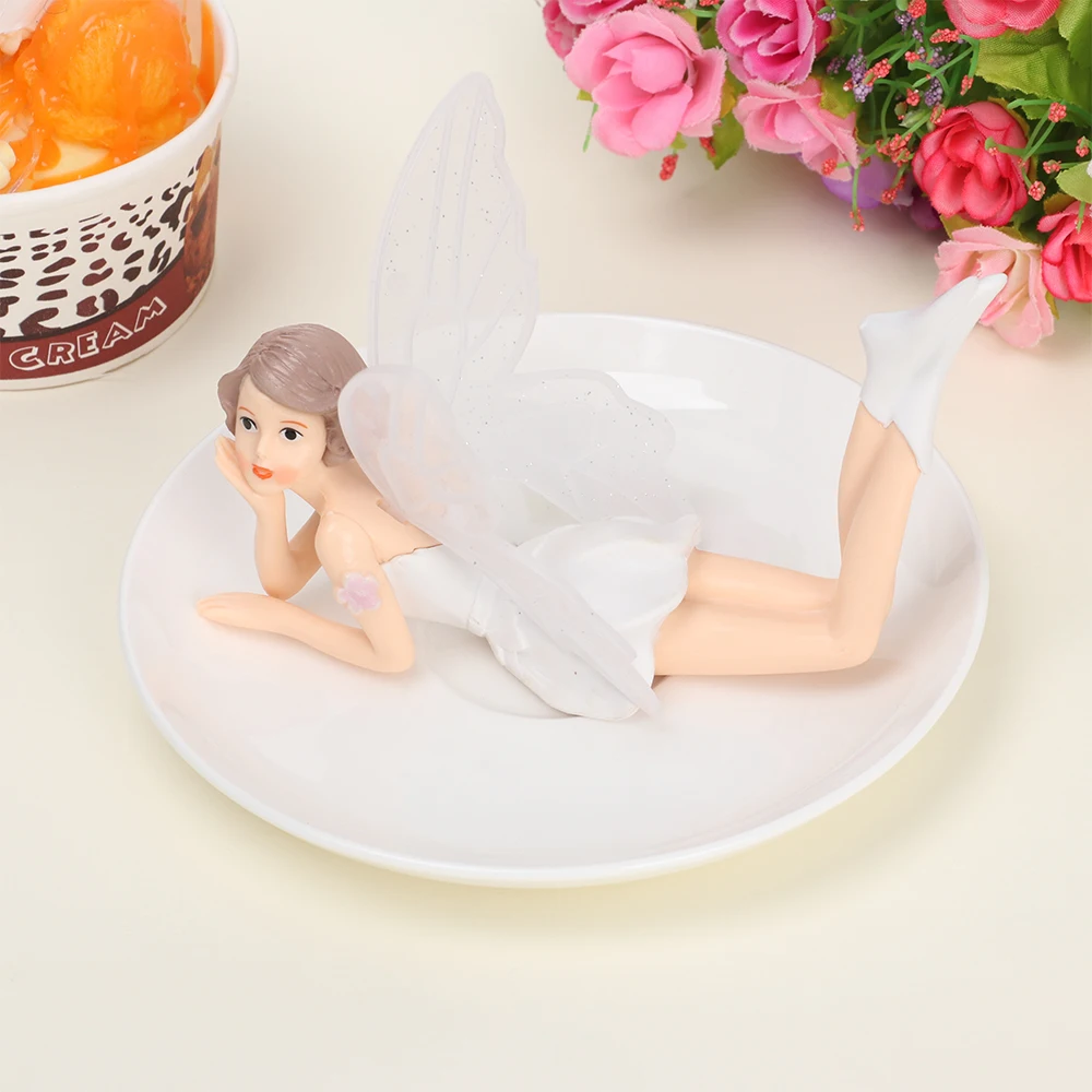 1PC Resin White Angel Doll Toy Figures Flying Flower Fairy Garden DIY Miniature Flower Ornament Cartoon Gift Desk Car Cake Decor