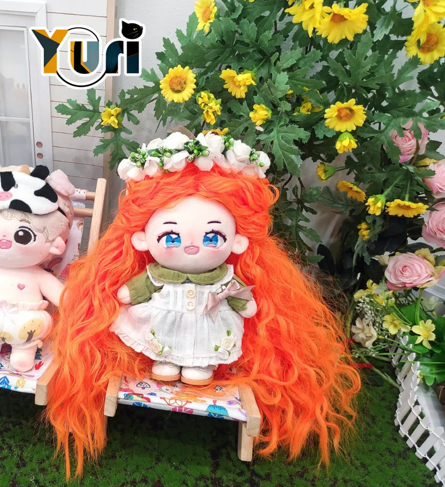 

Little Witch No Attributes Kpop Idol Star Orange Long Curly Hair 20cm Plush Doll Body Cute Toy YK Sa