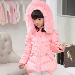 Kids Cothing Warm Padding Jacket For Girl Long Winter Thicken Parka With Fur Hood Children Outerwear Coats 4 6 8 10Year old