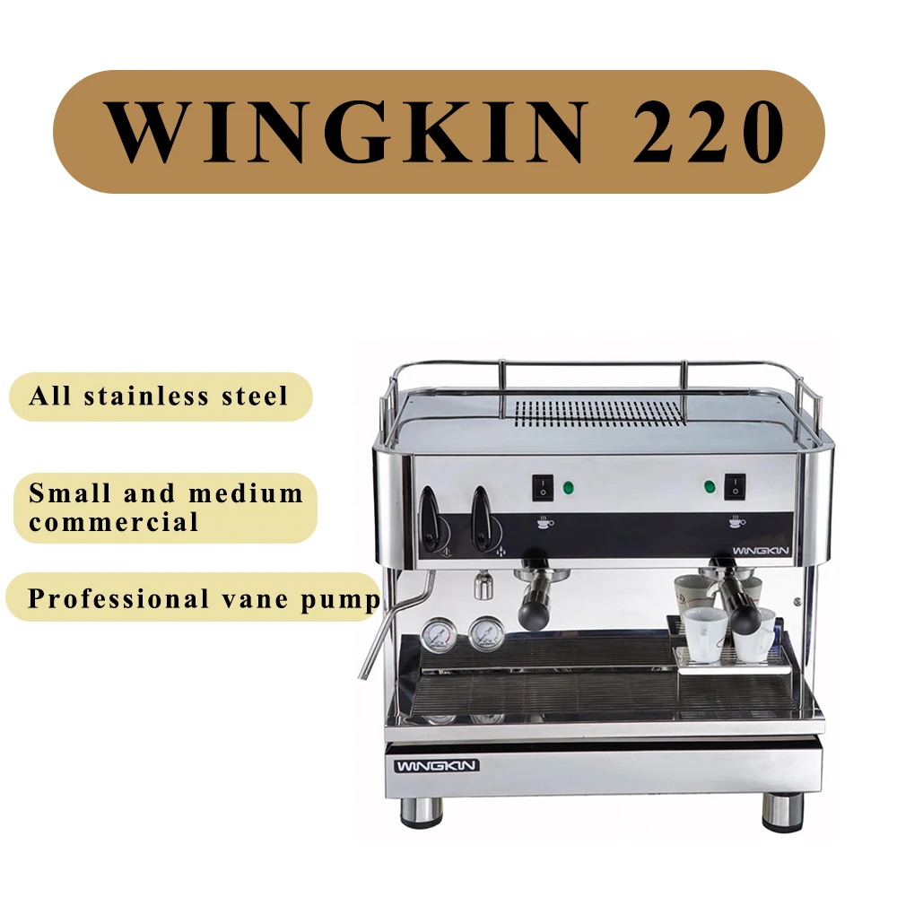 Wingkin220 ايطاليا آلة القهوة إسبرسو آلة القهوة التجارية شبه التلقائي المقاوم للصدأ مزدوج الرأس مع أنابيب البخار