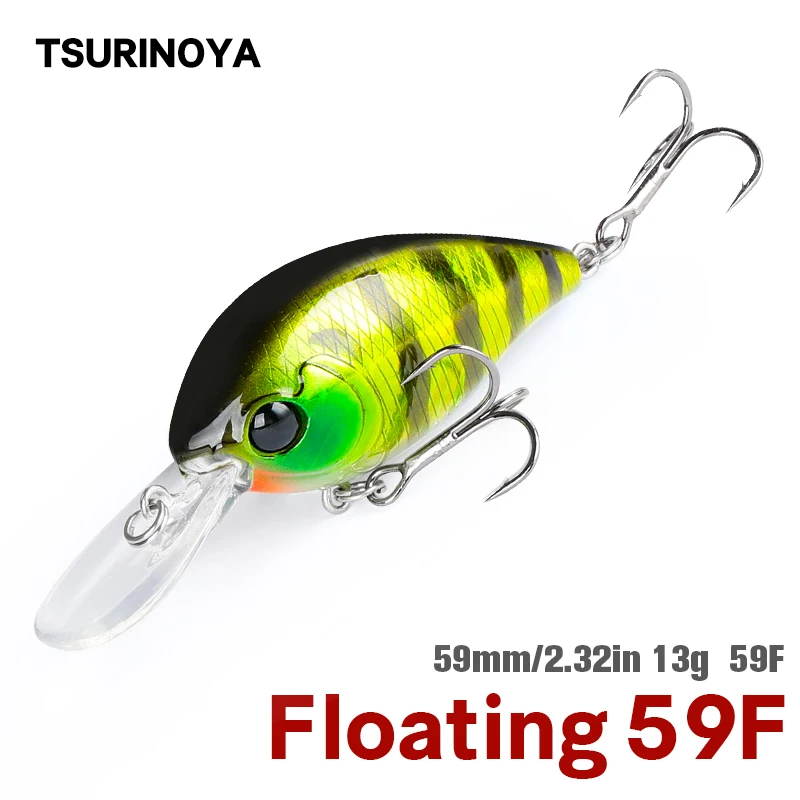 TSURINOYA 59F Crank Bait Floating Fishing Lure CHARM 59mm 13g Long Casting Artificial Hard Bait Professional Bass Lure