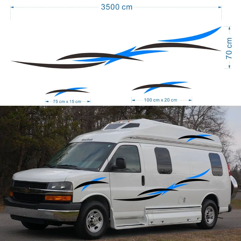 2x Motorhome Caravan Travel Trailer Camper Van Stripes Graphics (one for Each Side) KK Vinyl Graphics Kit Decals 350cm*70cm