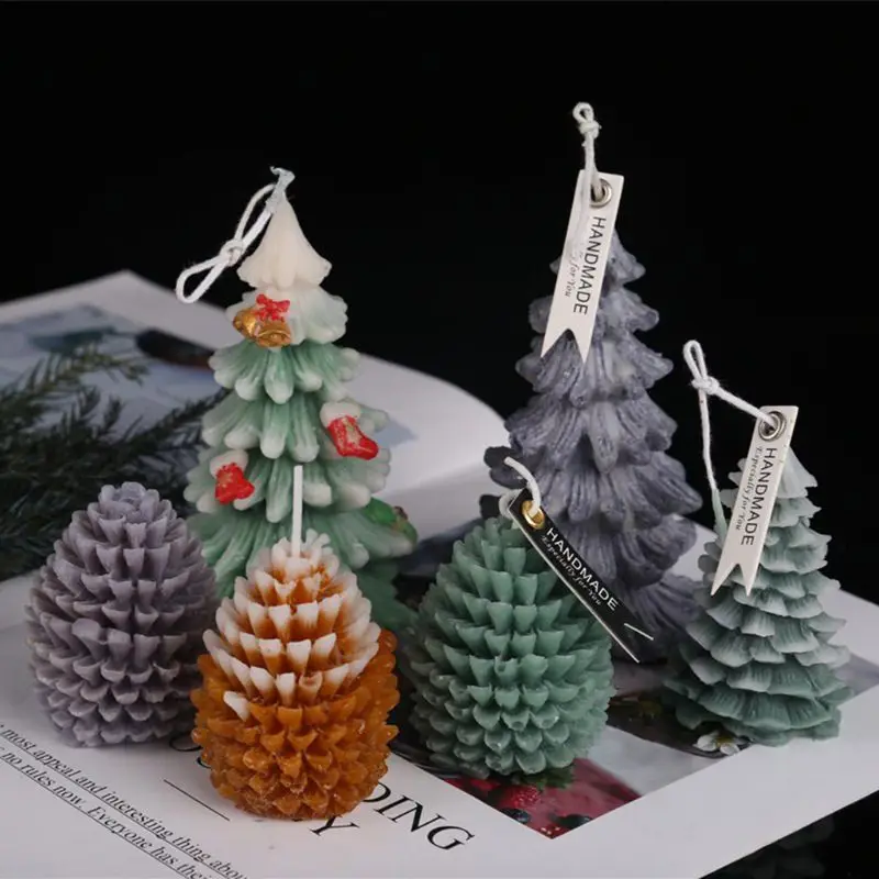 2024 New 3D Christmas Tree Pine Cone Silicone Candle Mold Soap Clay Making DIY Cake Decor