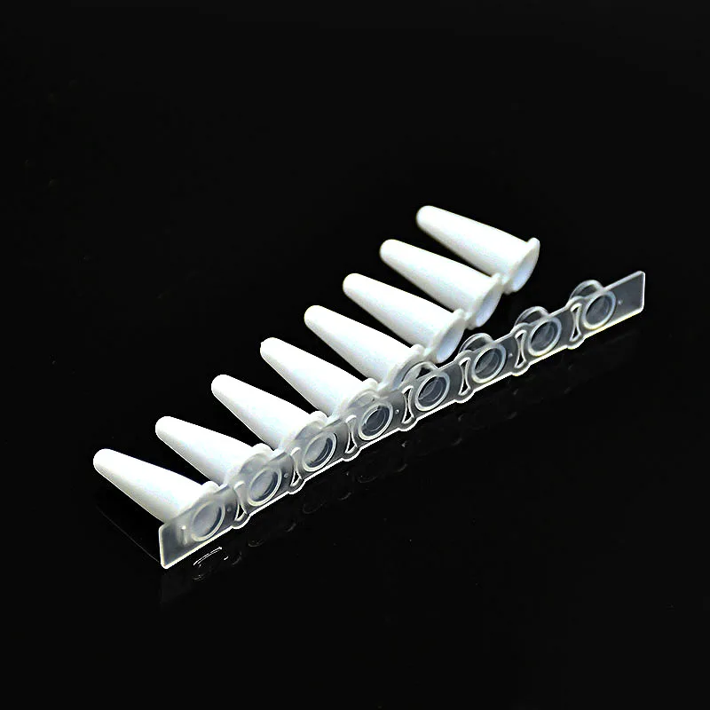 PCR Tubes 0.1ml PCR 8-Centrifuge Tube Strips With Cover Porcelain White Micro Plastic Tube For Agarose Gene Experiment 200 / PK