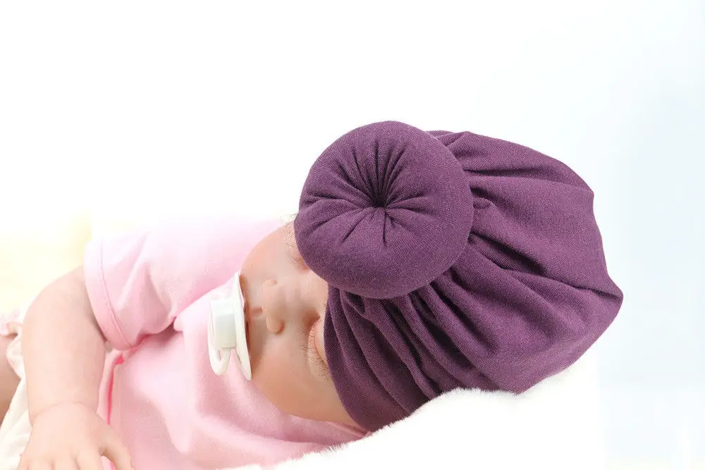 幼児幼児ベビーキッズ帽子無地綿ソフトボール結び目ターバンビーニーキャップヘッドラップヘッド冬暖かいキャップ