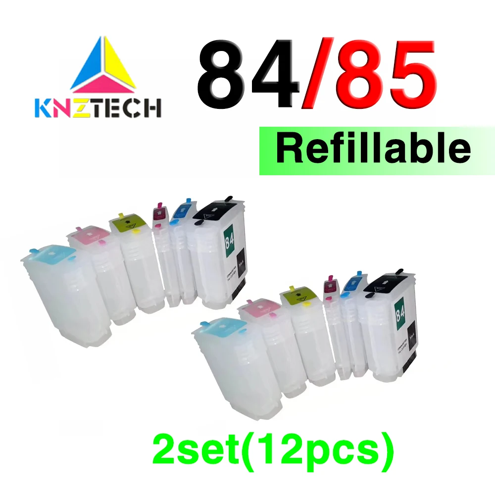 2set(12pcs) High quality 84 85 Refillable Ink Cartridge compatible For hp84 hp85 Designjet 30 90 130 empty with chips