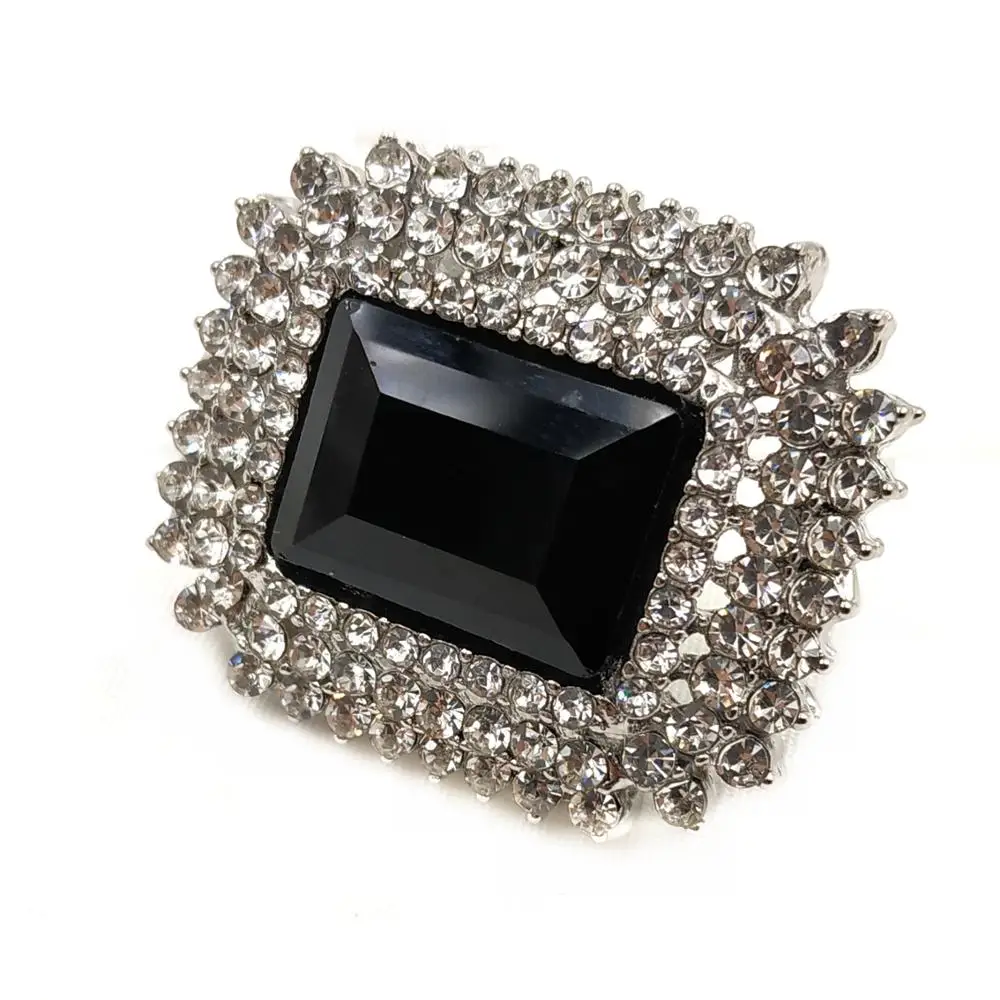 Gothic Antique Micro Pave Clear Crystal Faceted Cut Black Stone Rectangle Brooches and Pins Art Deco Jewelry for Women Accessory