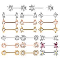 Pair 361L Surgical Steel Threadless Cluster Beads Nipple Barbell Ring Crystal Flower Press Fit Nipple Shield Piercing Jewelry