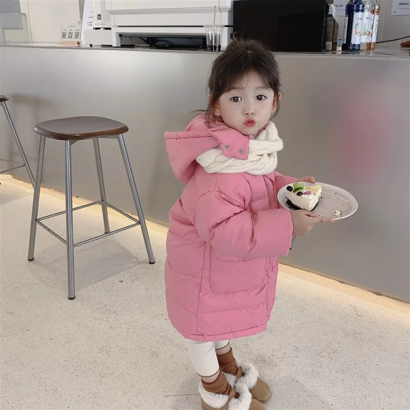 

Children Duck Down Coat 2021 Winter New Fashion Korean Style Clothing Girls Cotton-Padded Thick Warm Long Jackets Kids Outerwear