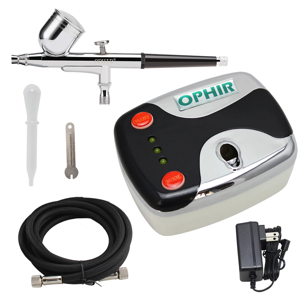 OPHIR 0.3mm Dual Action Airbrush Kit with Mini Airbrush Compressor for Nail Art Makeup Model Hobby Body Paint _AC002+AC004