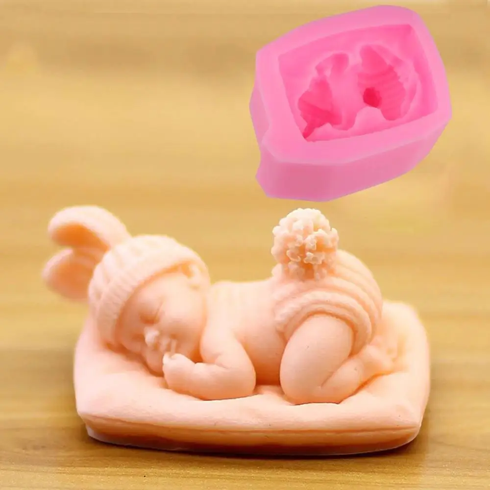 Silicone Fondant Soap Mold 3D Sleeping Baby Non-Stick Candy Making Mold for Baby Shower Birthday Party Cake Decorating Tool