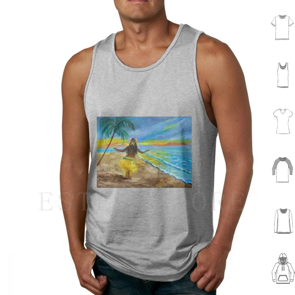 Hula On The Beach At Sunset. Lovely Hula Hands Expressing The Hula Dance On The Beach At Waikiki. Tank Tops Vest Sleeveless