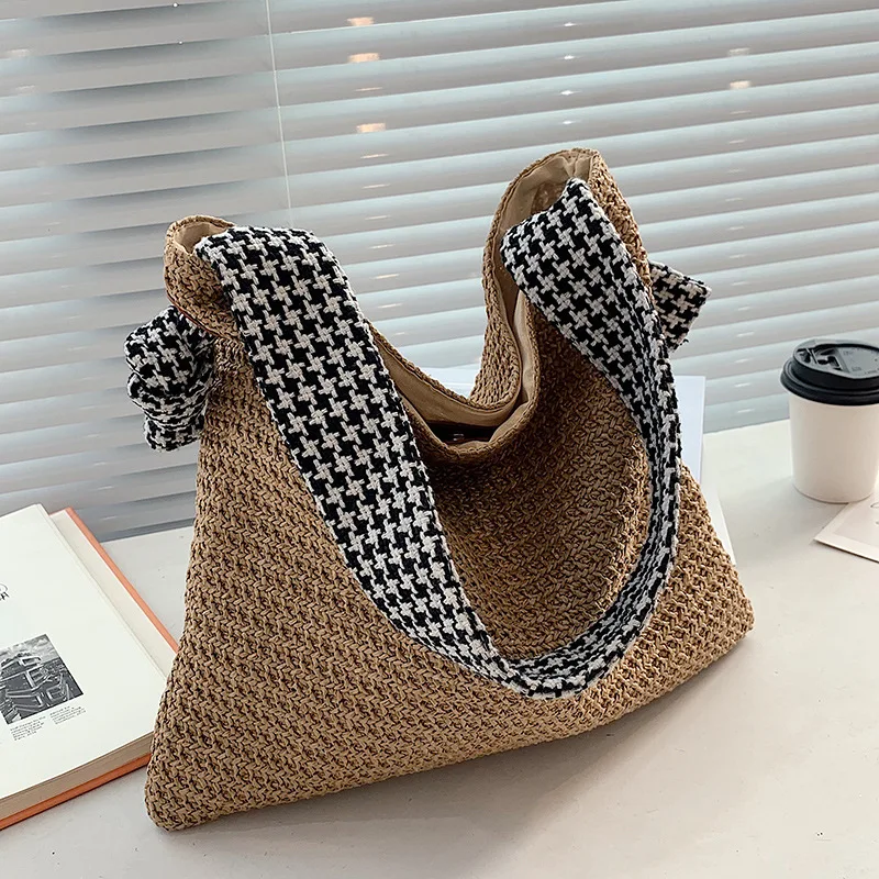 Summer Beach Straw Bags Fashion Rattan Women Shoulder Bags Wikcer Woven Female Handbags Large Capacity Casual Tote Purses