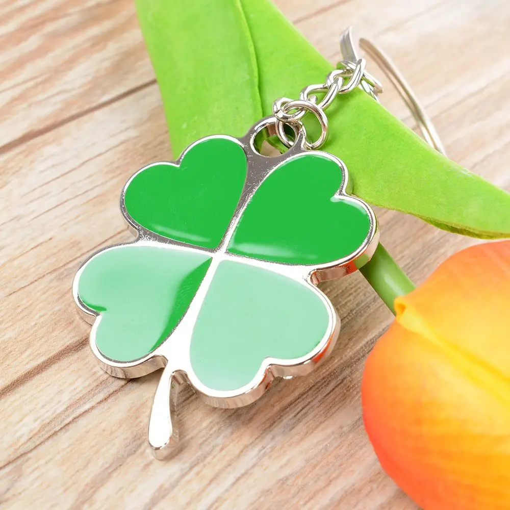 Four-leaf Clover Lucky Fortune Keychain Hot Sale Creative Green Color Key Chain Ring Pendant Bag Accessories Girls Keyring Gifts