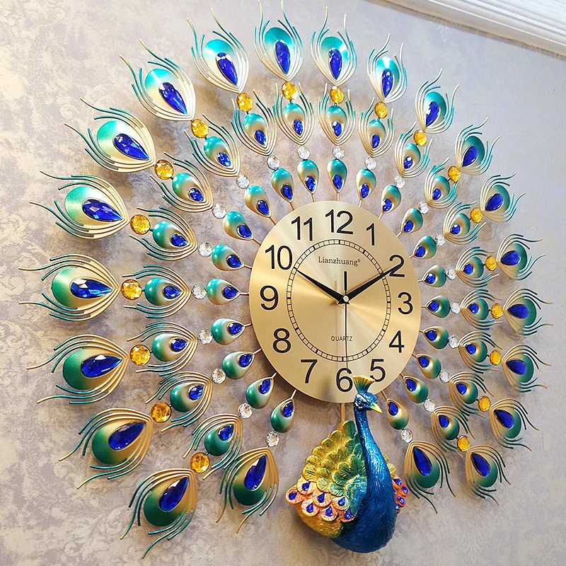 3D Peacock Wall Clock Europe Decor Wall Watch Home Living Room/Bedroom Mute Clock Wall Modern Design Metal Digital Wall Clocks