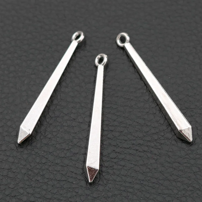 8pcs Silver Color Creative Metal Ice Prismatic Column Charm Fashion Necklace Earrings DIY Jewelry Handmade Pendant 44*6mm