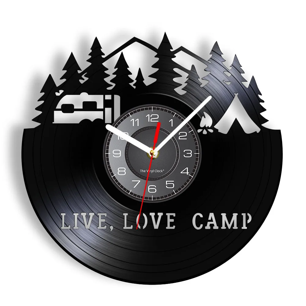 Live Love Camp Modern Design Wall Clock Summer Camping Leisure Activities Watch Decor Suburb Glamping Adventure Timepieces