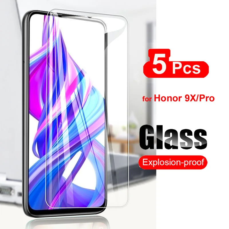 5Pcs For Huawei Honor 9X Tempered Glass Screen Protector For Honor 9X Pro Transparent Phone Protective Glass Film 9H