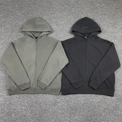 Heavy Fabric Solid Color Kanye West Season 6 Zip Hoodie Men Women 1:1 Best Quality Casual Loose Gray Sweatshirts