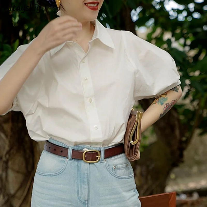 Shirt Women Solid Summer Hot Casual All-match Simple Loose Korean Style Ulzzang Harajuku Elegant Chic Fashion Popular Students