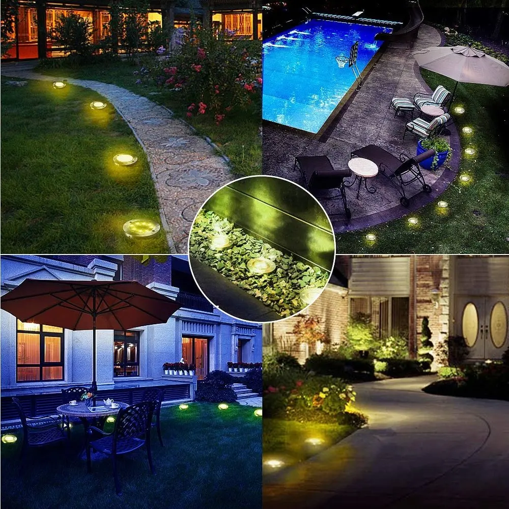 LED Sensor Solar Powered Outdoor in-Ground Lighting Waterproof Disk Buried Lamp Solar Garden Luz for Pathway Patio Lawn