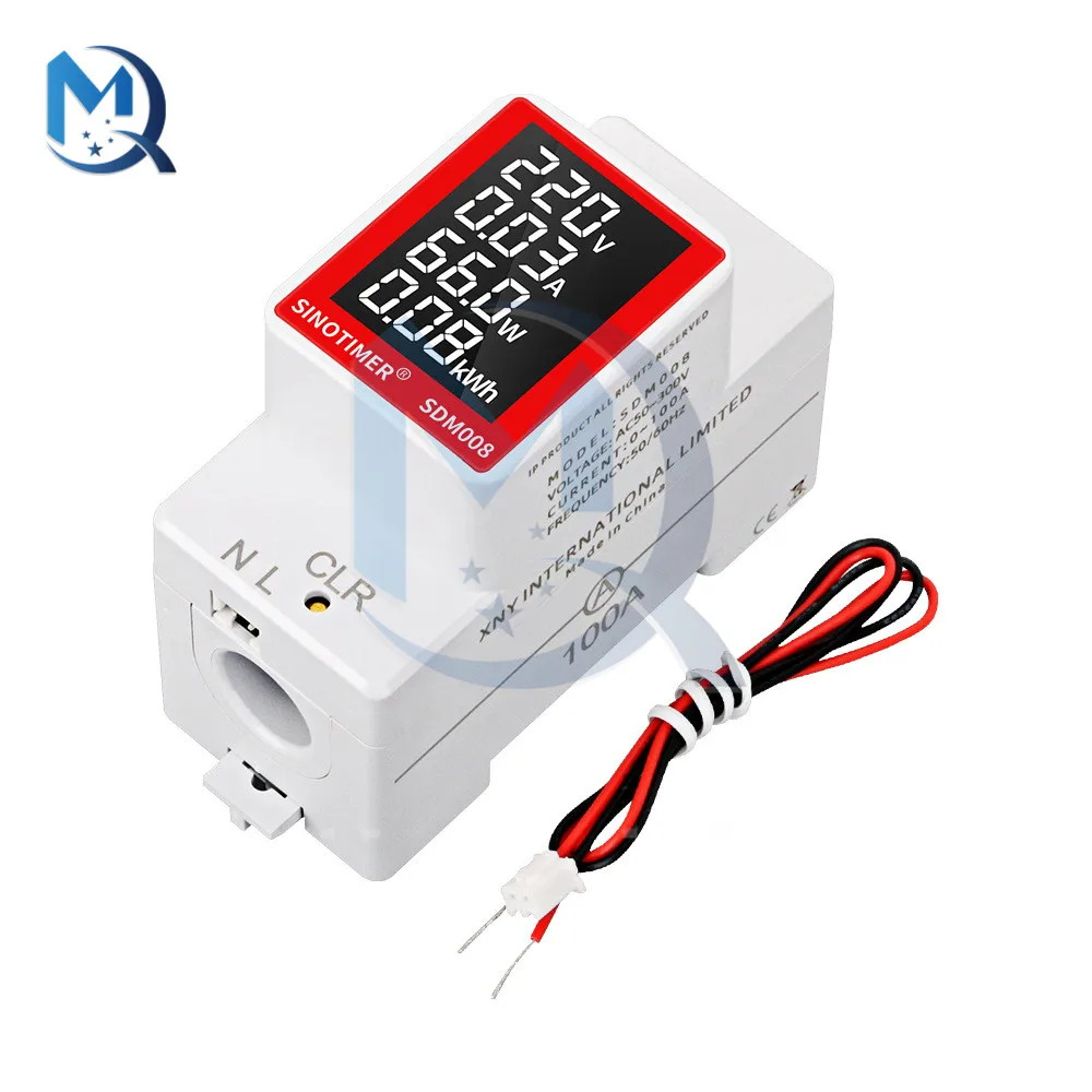 SDM008 Multi-function Pressure Gauge Rail Type AC Digital Display Meter for Voltage Current Power Power Energy Reset Meter Test