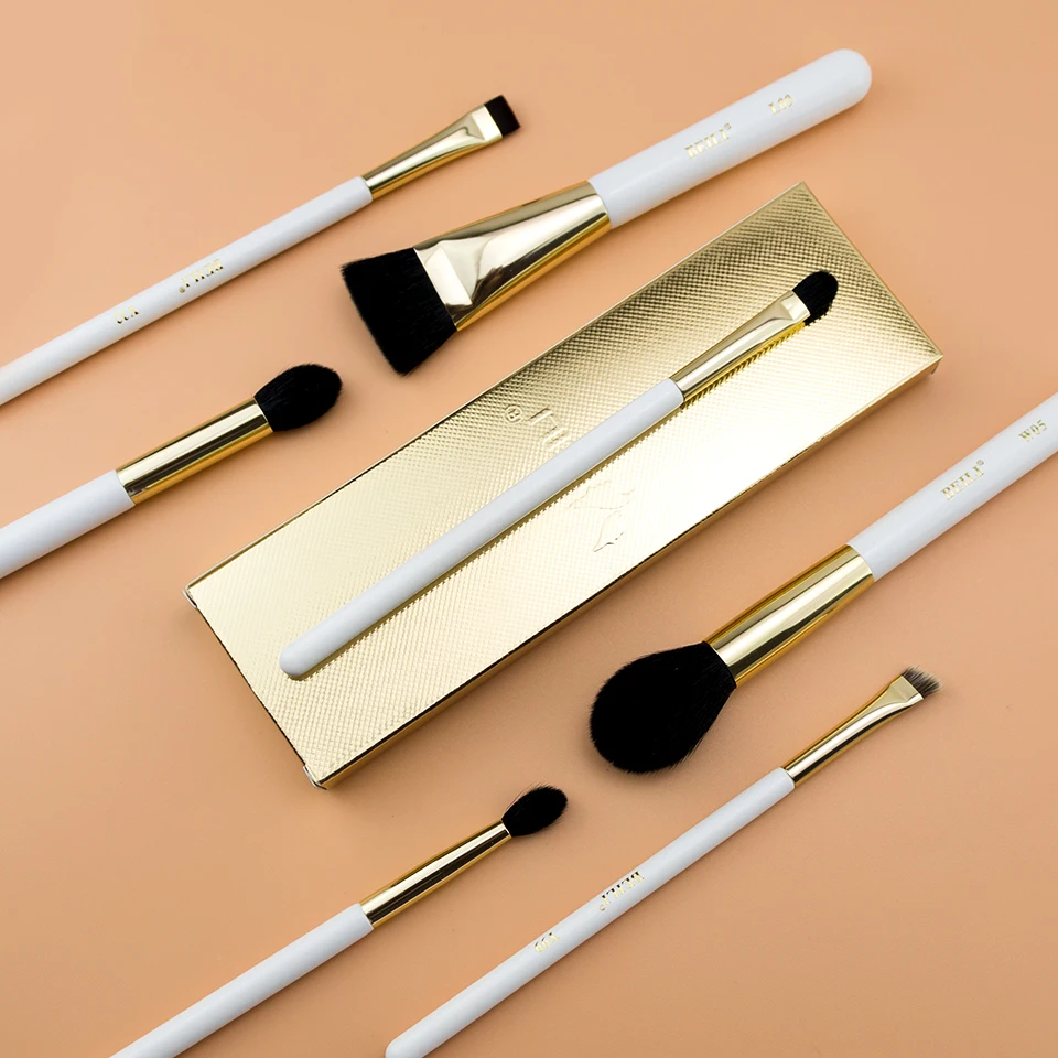 BEILI 7 pcs Makeup Brushes Set Pearl White Gold XGF Goat Hair Foundation Eyeshadow Blending Eyeliner Natural Make up Tools