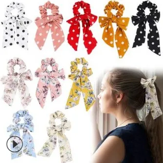 

100pcs/lot DIY Simple Multi Ribbon Headbands Big Bowknot Dots Large Intestine Style Hair Band Styling Tools Accessories HA631